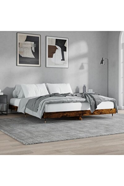 Concept Cadru de pat, stejar afumat, 200x200 cm, lemn prelucrat