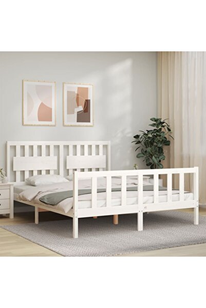 Concept Cadru de pat cu tăblie, alb, 160x200 cm, lemn masiv