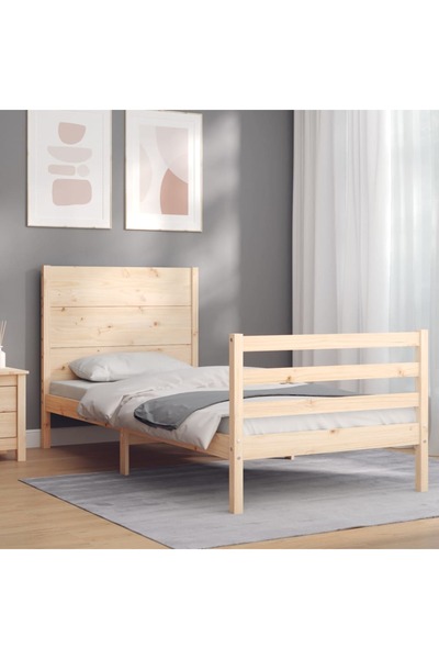 Concept Cadru de pat cu tăblie de 90 cm, pentru o persoană, lemn masiv