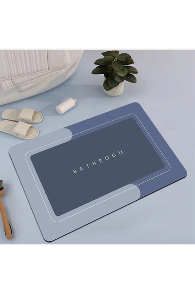 Layla Copper Kare Mavi Sihirli Su Emici Banyo Paspası Kaymaz Tabanlı Abdest P...