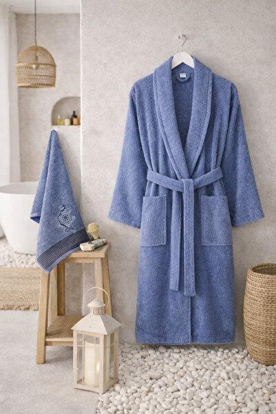 VALİOSA VALİDEZ Nerva Cotton Embroidered Shawl Collar Hair Towel Bathrobe Set