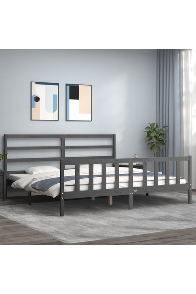 Concept Cadru de pat cu tăblie 200x200 cm, gri, lemn masiv