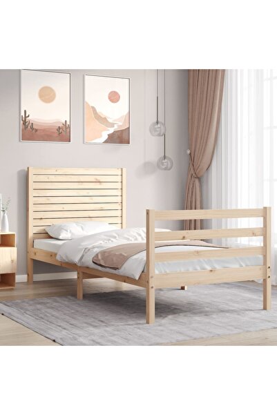 Concept Cadru de pat cu tăblie de 90 cm, pentru o persoană, lemn masiv