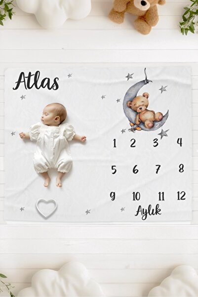 Lilabio %100 Pamuk İsme Özel Bebek Fotoğraf Çekim Anı Örtüsü (120x100 cm) Ayd...
