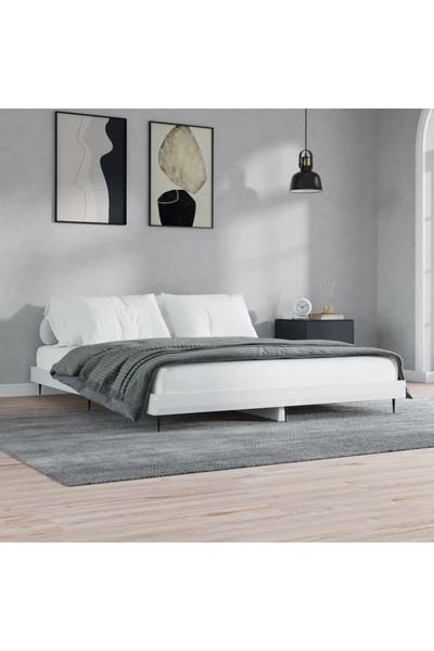 Concept Cadru de pat, alb lucios, 200x200 cm, lemn prelucrat