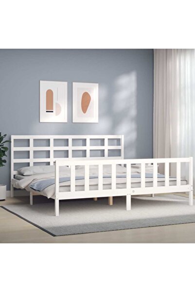 Concept Cadru de pat cu tăblie 200x200 cm, alb, lemn masiv