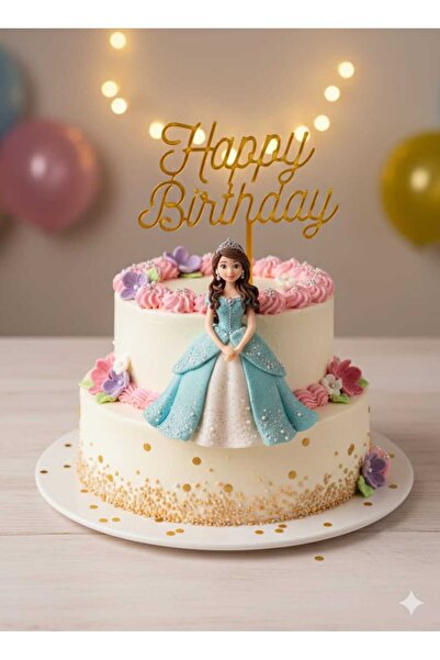 izmir yazici servis Happy Birthday Pasta Süsü Gold 4x9 Cm Yazı 8 Cm. Sap Boyut
