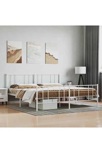 Concept Cadru de pat metalic cu tăblie, alb, 200x200 cm