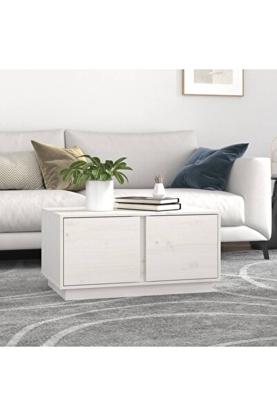 Concept Τραπεζάκι σαλονιού, λευκό, 80x50x40 εκ., μασίφ ξύλο πεύκου