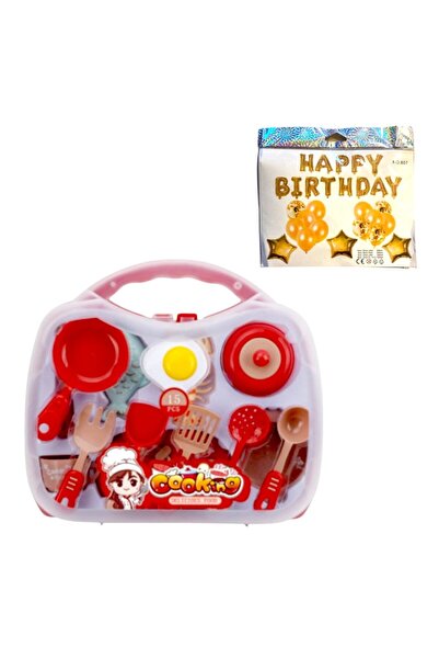 OEM Играчка Хупи, 30x26x7 см, комплект кухненски прибори, червена, 15 части, ...