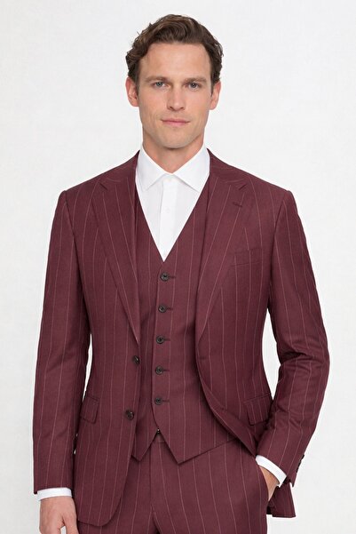 Sabri Özel Burgundy Vest Suit Prnt