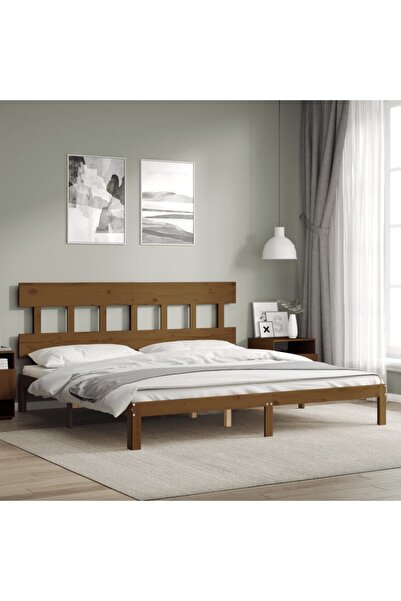 Concept Cadru de pat cu tăblie, maro miere, 200x200 cm, lemn masiv