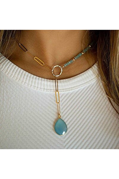 Ezera Lariat Necklace with Blue Chalcedony Stone