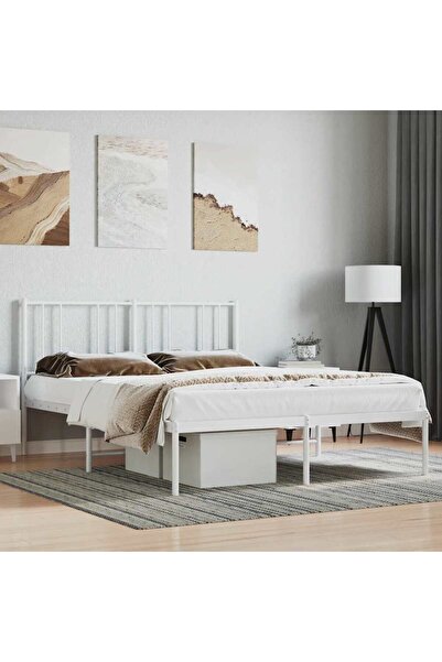 Concept Cadru de pat metalic cu tăblie, alb, 160x200 cm