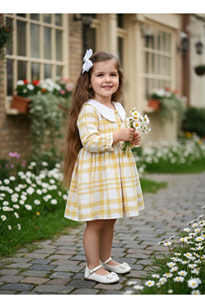 Tinypeople Girl's Festive Stylish Dress Children's Dress Yellow Plaid Dress S...