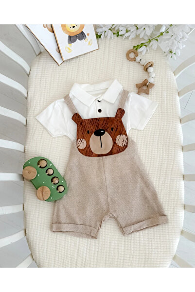 hümabebe Big bear face şortlu salopet tshırt yazlık 2li set