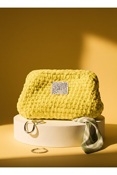 Beril Yamaç Design Studio Yellow Velvet Hand-Knitted Scholarship Bag - Stylis...