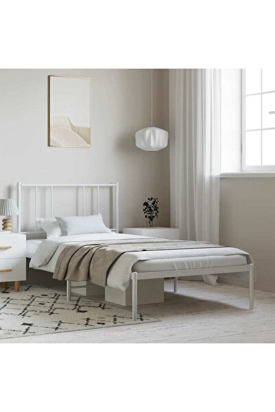 Concept Cadru de pat metalic cu tăblie, alb, 100x200 cm