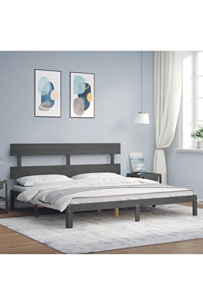 Concept Cadru de pat cu tăblie 200x200 cm, gri, lemn masiv