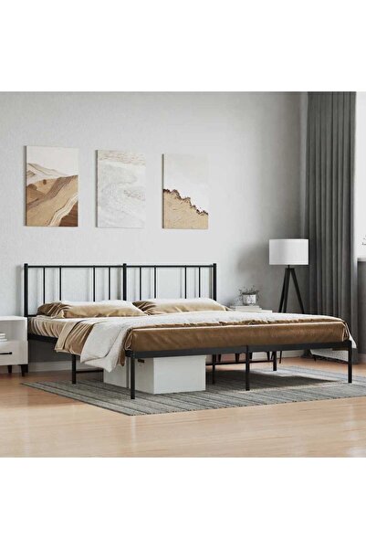 Concept Cadru de pat metalic cu tăblie, negru, 200x200 cm