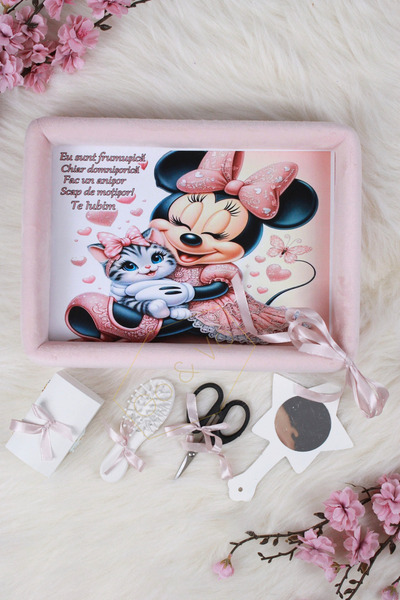 GoVo Kids Set tavita taiere mot catifelata, Minnie Mouse, 6 piese, Roz, 35×20...