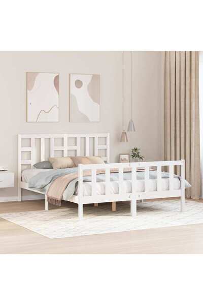 Concept Cadru de pat cu tăblie, alb, lemn masiv, king size 1,5 m