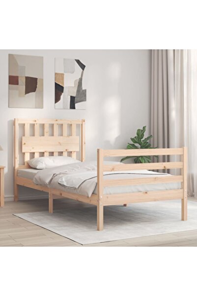 Concept Cadru de pat cu tăblie de 90 cm, pentru o persoană, lemn masiv