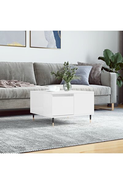 Concept Masă de cafea, alb lucios, 55x55x36,5 cm, lemn prelucrat