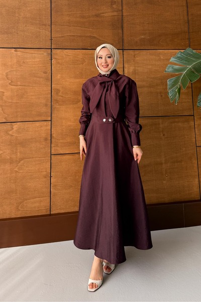 Rimel Moda طقم كوفرا مع وشاح باللون الأحمر الداكن