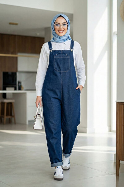 Hb Harma Time Butik Women's Dark Denim Blue Jumpsuit with Adjustable Straps a...