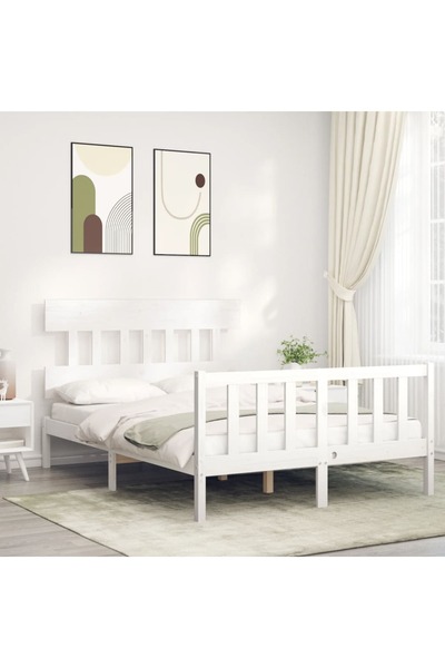 Concept Cadru de pat cu tăblie, alb, 140x200 cm, lemn masiv