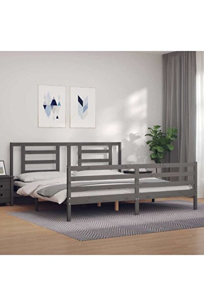 Concept Cadru de pat cu tăblie 200x200 cm, gri, lemn masiv