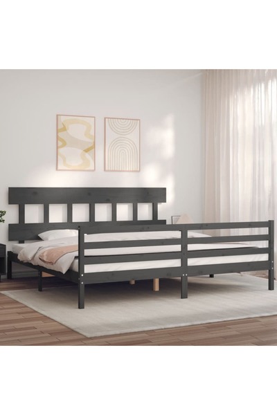 Concept Cadru de pat cu tăblie 200x200 cm, gri, lemn masiv