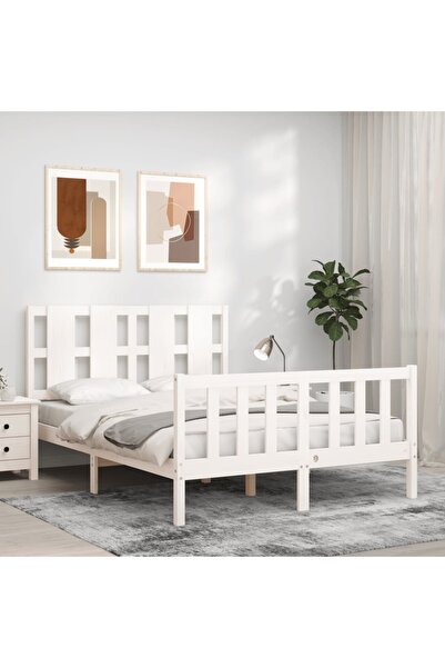 Concept Cadru de pat cu tăblie, alb, 120x200 cm, lemn masiv