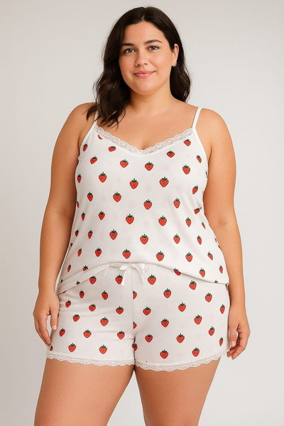 allure underwear Battal beden çilekli şortlu takım