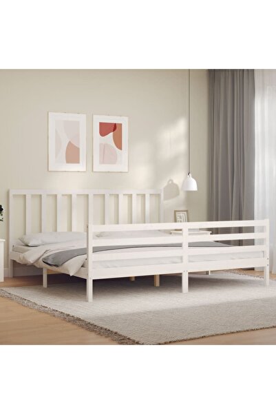 Concept Cadru de pat cu tăblie 200x200 cm, alb, lemn masiv