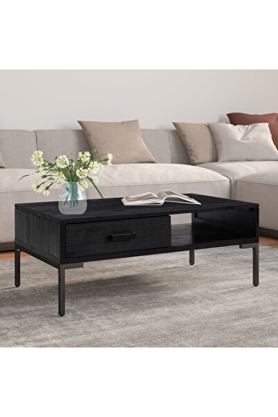 Concept Masă de cafea, neagră, 90x50x35 cm, lemn masiv de pin reciclat