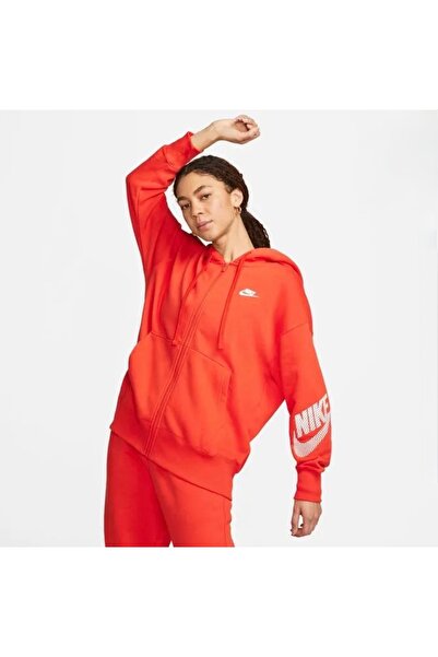 Nike Sportswear Gel-Dance Fleece Full-Zip Hoodie Oversize Bol Kalıp Turuncu K...