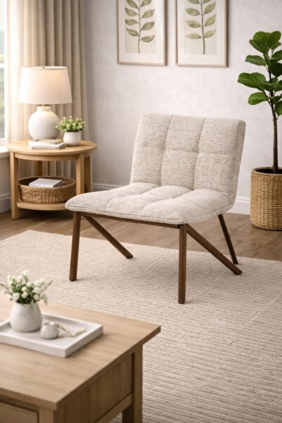 N.zone Modern lounge chair with Puffer upholstery and wooden base – stylish a...
