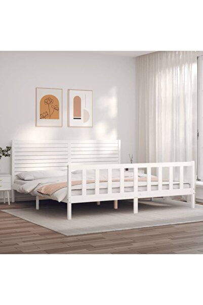 Concept Cadru de pat cu tăblie 200x200 cm, alb, lemn masiv