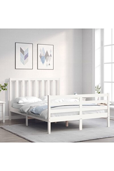 Concept Cadru de pat cu tăblie, alb, 140x200 cm, lemn masiv