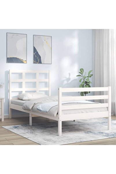 Concept Cadru de pat cu tăblie, alb, 90x200 cm, lemn masiv