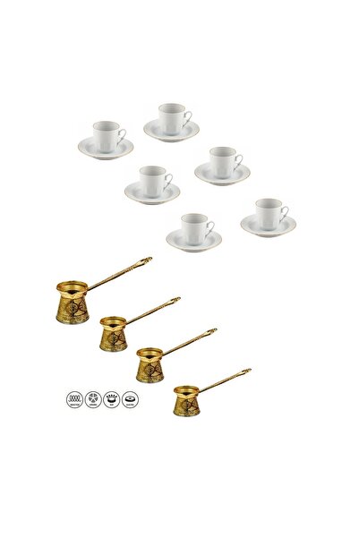 Güral Porselen 16 Parça Mat Altın Yaldızlı Kahve fincan Takımı ve İndüksiyonl...