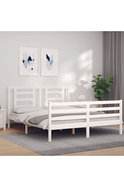 Concept Cadru de pat cu tăblie, alb, 160x200 cm, lemn masiv