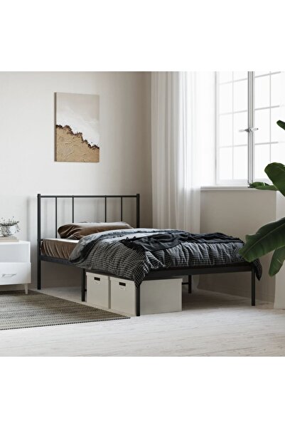 Concept Cadru de pat metalic cu tăblie, negru, 90x200 cm