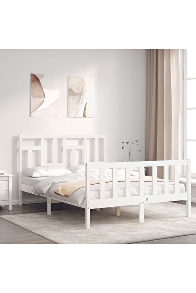 Concept Cadru de pat cu tăblie, 140x190 cm, alb, lemn masiv