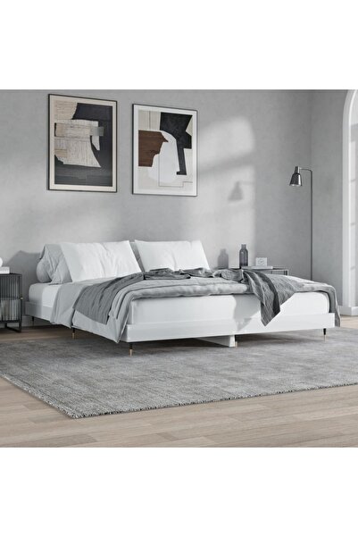 Concept Cadru de pat, alb lucios, 180x200 cm, lemn prelucrat