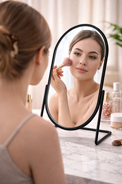 Cherie Home Metal Elips Çerçeveli Masaüstü Makyaj Aynası