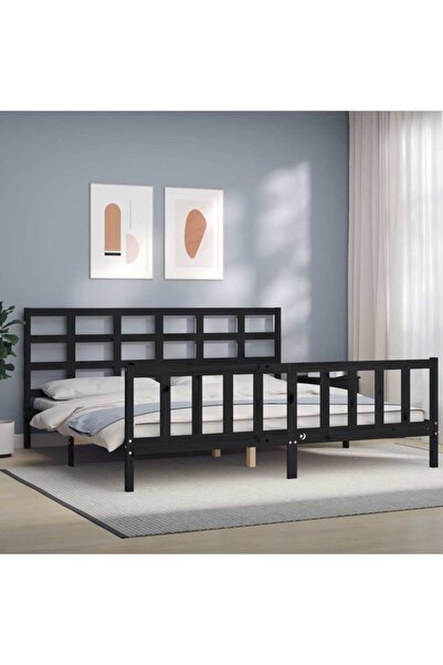 Concept Cadru de pat cu tăblie 200x200 cm, negru, lemn masiv