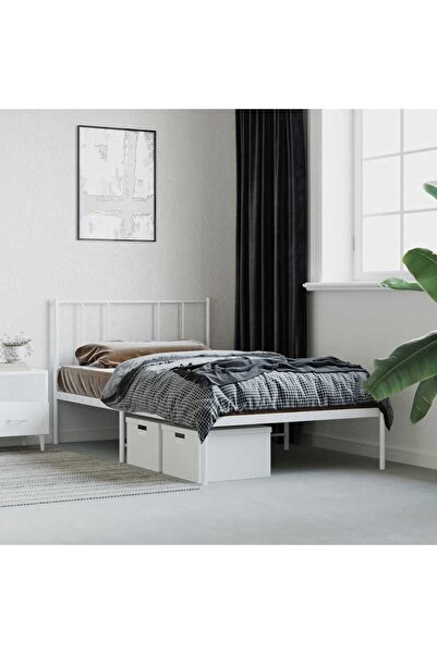 Concept Cadru de pat metalic cu tăblie, alb, 90x190 cm